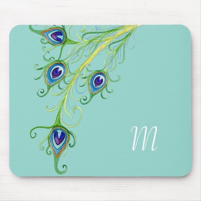 Art Deco Nouveau Peacock Feathers Swirl Mousepad (Vorne)