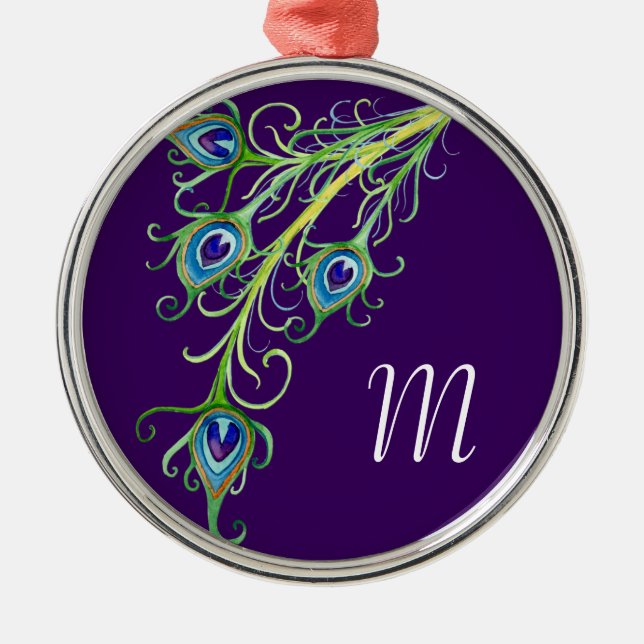 Art Deco Nouveau Peacock Feathers Swirl Ornament Aus Metall (Vorne)