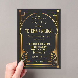Art Deco Nouveau Speak Easy Party Gold & Black Acryleinladungen