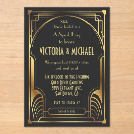 Art Deco Nouveau Speak Easy Party Gold & Black Acryleinladungen