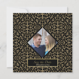 Art Deco Nouveau Spitzen-Damaskus Goldene Kalligra Save The Date