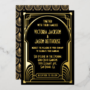 Art Deco Nouveau Wedding Gold & Black Wedding Folieneinladung
