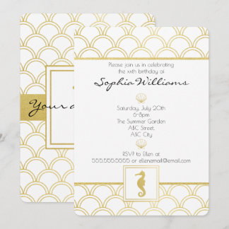 Art Deco Ocean Wave Gold Glitzer Seepferd Geburtst Einladung