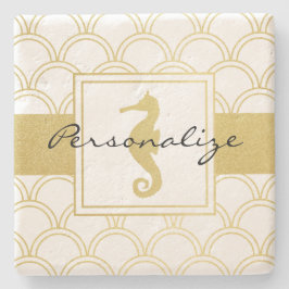 Art Deco Ocean Wave Gold Seepferd Beach House Steinuntersetzer