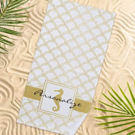 Art Deco Ocean Wave Patten Gold Glitzer Seepferd Strandtuch