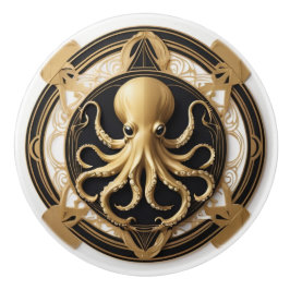 Art Deco Octopus Schwarz-weiß Gold Nautic Keramikknauf