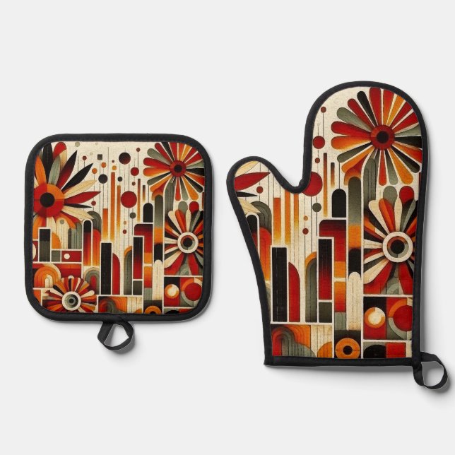 Art Deco Ofenhandschuh & Topflappen-Set (Vorderseite)
