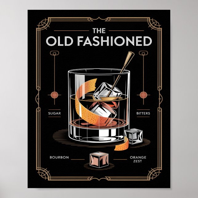 Art Deco Old Fashioned Cocktail Wall Poster (Vorne)