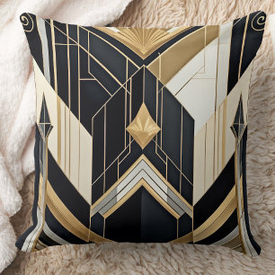 Art Deco old Gold Black Geometric tri Design Kissen