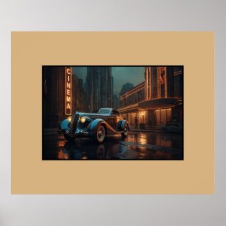 Art Deco Oldtimer am Kino Wandkunstposter Poster