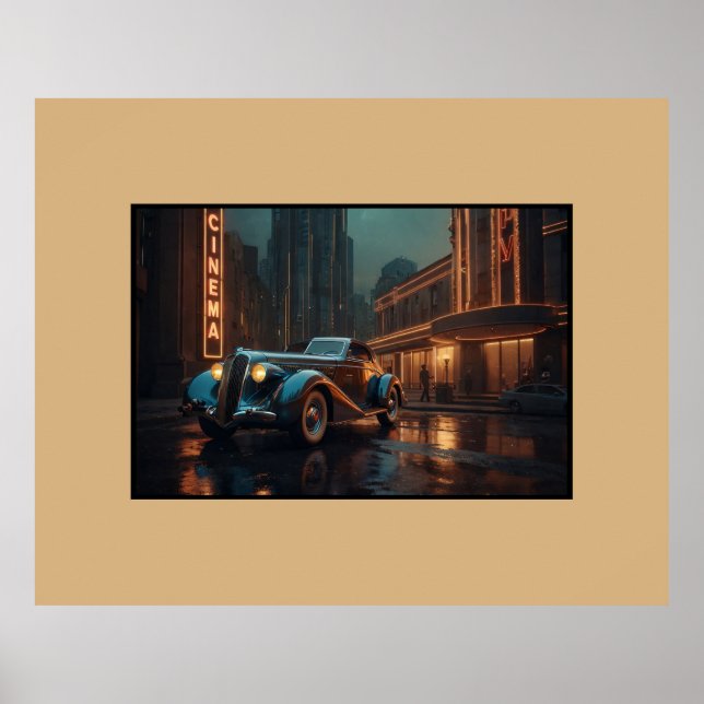 Art Deco Oldtimer am Kino Wandkunstposter Poster (Vorne)