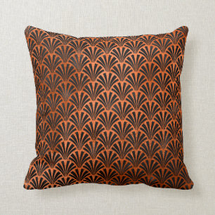Art Deco Orange Black Metallic Seashells Scale Kissen