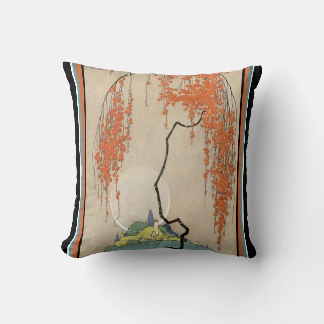 Art Deco Orientale Korallenblüten Kissen (Vorderseite)