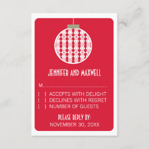 Art Deco Ornament Holiday Wedding RSVP Card, Rot Karte