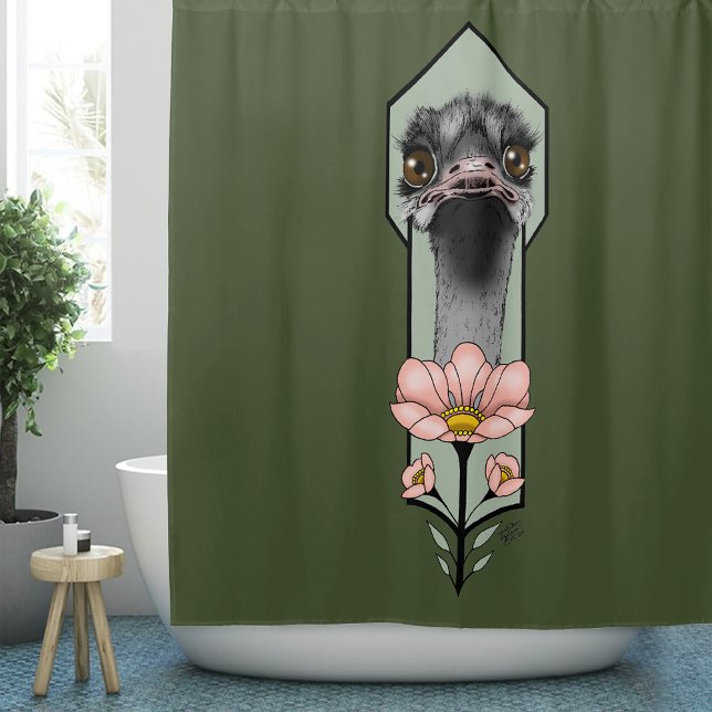 Art Deco Ostrich Blume Green Duschvorhang (Von Creator hochgeladen)