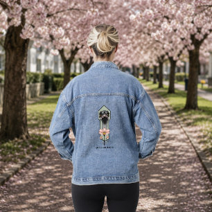 Art Deco Ostrich Blume Green Jeansjacke