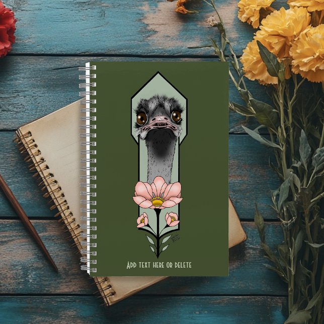 Art Deco Ostrich Blume Green Notizbuch (Von Creator hochgeladen)