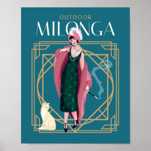 Art Deco Outdoor Milonga Poster Flapper Cat Poster