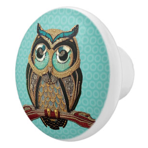 Art Deco Owl - Gold und Aquamarine Perlen aus den Keramikknauf