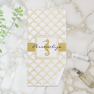 Art Deco-Ozeanwellenmuster Gold Glitter Seepferdch Badhandtuch Set