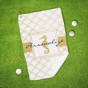 Art Deco Ozeanwellenmuster Gold Glitter Seepferdch Golfhandtuch