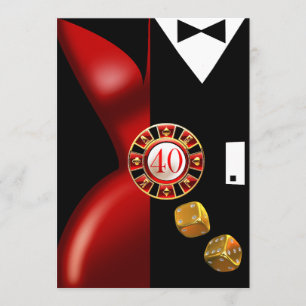 Art Deco Paar 40. Geburtstagsfeier   rot schwarz Einladung