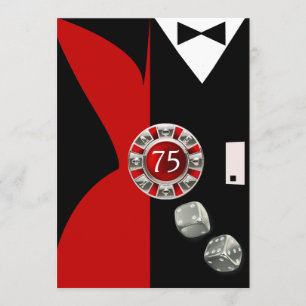 Art Deco Paar 75. Geburtstagsfeier rot schwarz Einladung