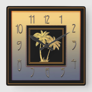 Art Deco Palm Square Quadratische Wanduhr