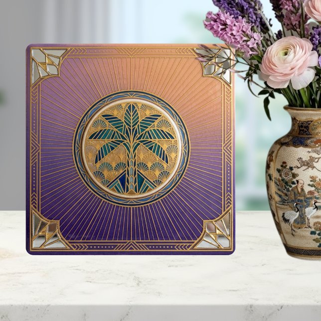 Art Deco Palm Tree Sunrise Gradient Ceramic Tile Fliese (Von Creator hochgeladen)