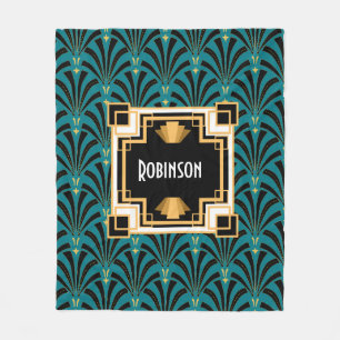 Art Deco Palmetto Monogramm Fleecedecke