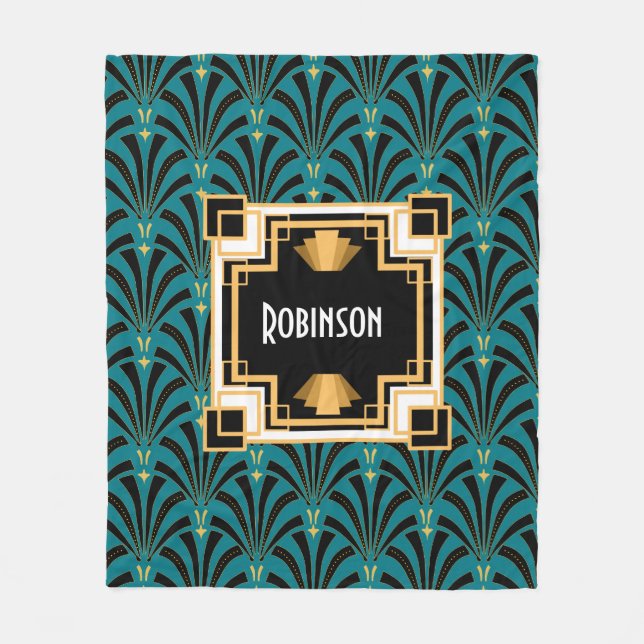 Art Deco Palmetto Monogramm Fleecedecke (Vorderseite)