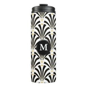 Art Deco Palmettos in Schwarz-Weiß aus den 1920er Thermosbecher
