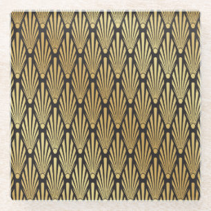 Art Deco Palms: Schwarzes Gold. Glasuntersetzer