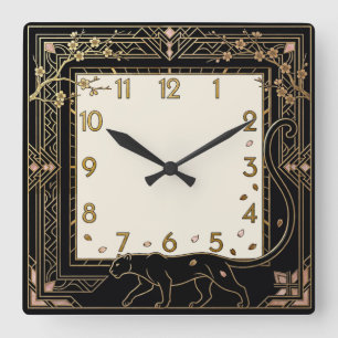 Art Deco Pantera Quadratische Wanduhr