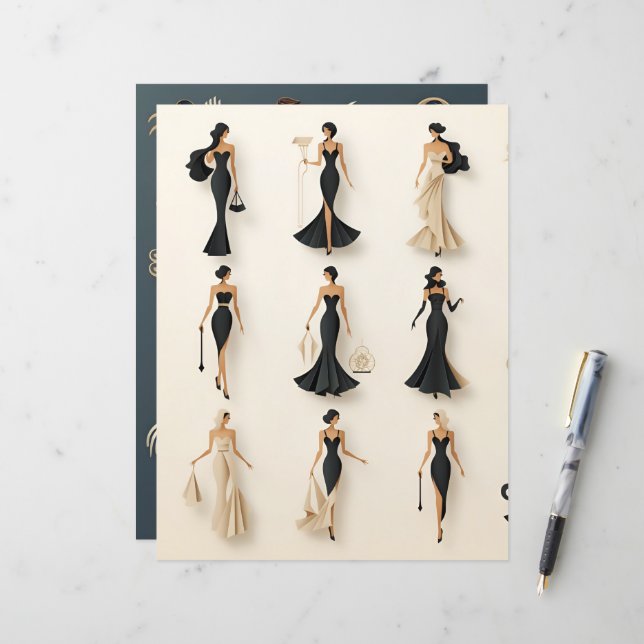 Art Deco Paper Dolls Scrapbook Paper (Vorderseite/Rückseite Beispiel)