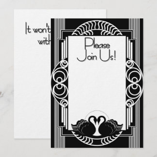 Art Deco Parisian Black and White Swans Einladung