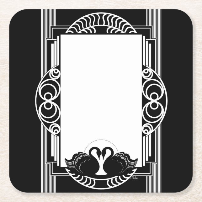 Art Deco Parisian Black and White Swans Rechteckiger Pappuntersetzer (Vorderseite)