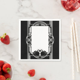 Art Deco Parisian Black and White Swans Serviette