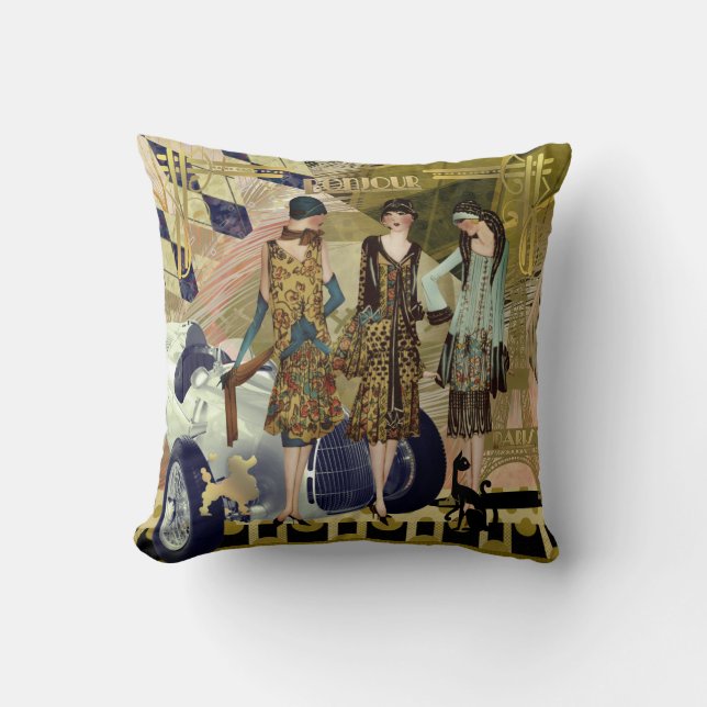 Art Deco Parisian Flappers Throw Kissen (Vorderseite)