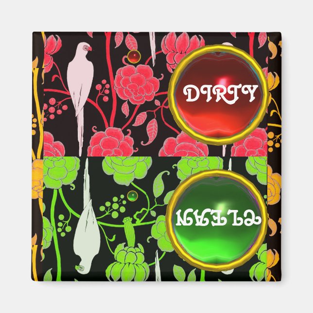 ART DECO PARROS, RED GREEN BLUME DIRTY CLEAN MAGNET (Vorne)