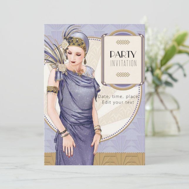 Art-Deco-Party Einladung mit Ihrem Text (Stehend Vorderseite)