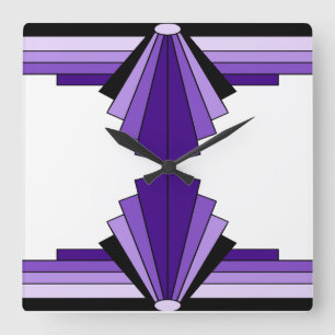 Art Deco Pattern in Purples Quadratische Wanduhr