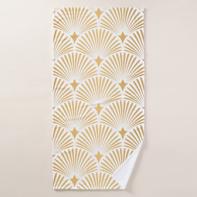 Art Deco Pattern. Seamless white and gold backgrou (Serviette de bain)