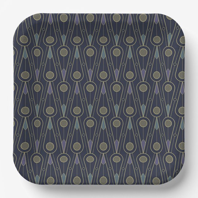 Art Deco pattern with geometric shapes in gold Pappteller (Vorderseite)