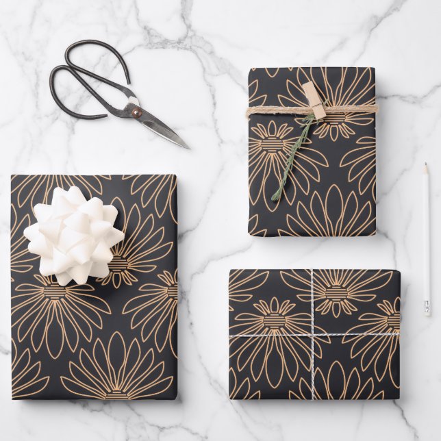 Art Deco pattern with gold floral motifs  Geschenkpapier Set (Vorderseite)
