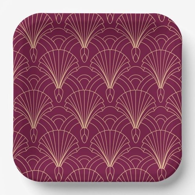 Art Deco pattern with gold geometric fan motifs  Pappteller (Vorderseite)