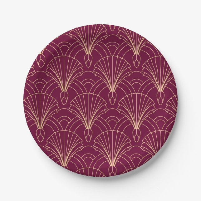 Art Deco pattern with gold geometric fan motifs  Pappteller (Vorderseite)