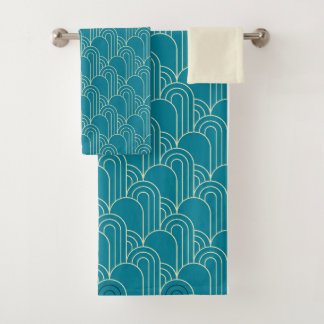 Art Deco Patterned Teal and Cream  Badhandtuch Set