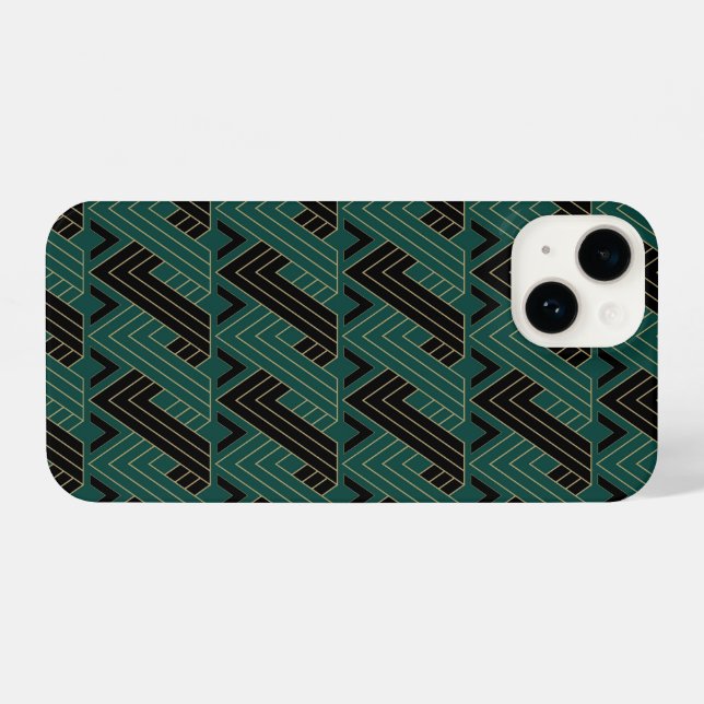Art Deco Patterns Green Ribbons iPhone 14 Hülle (Rückseite (Horizontal))