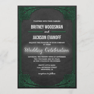 Art Déco Peacock Chalkboard Invitations de mariage